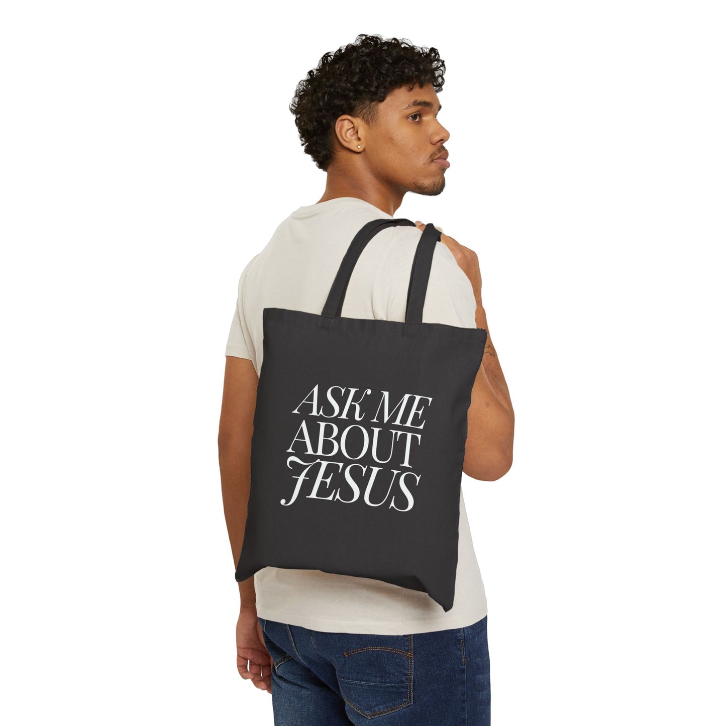 Ask Me About Jesus - Black Tote Bag Christian Gifts - Evangelism Gifts