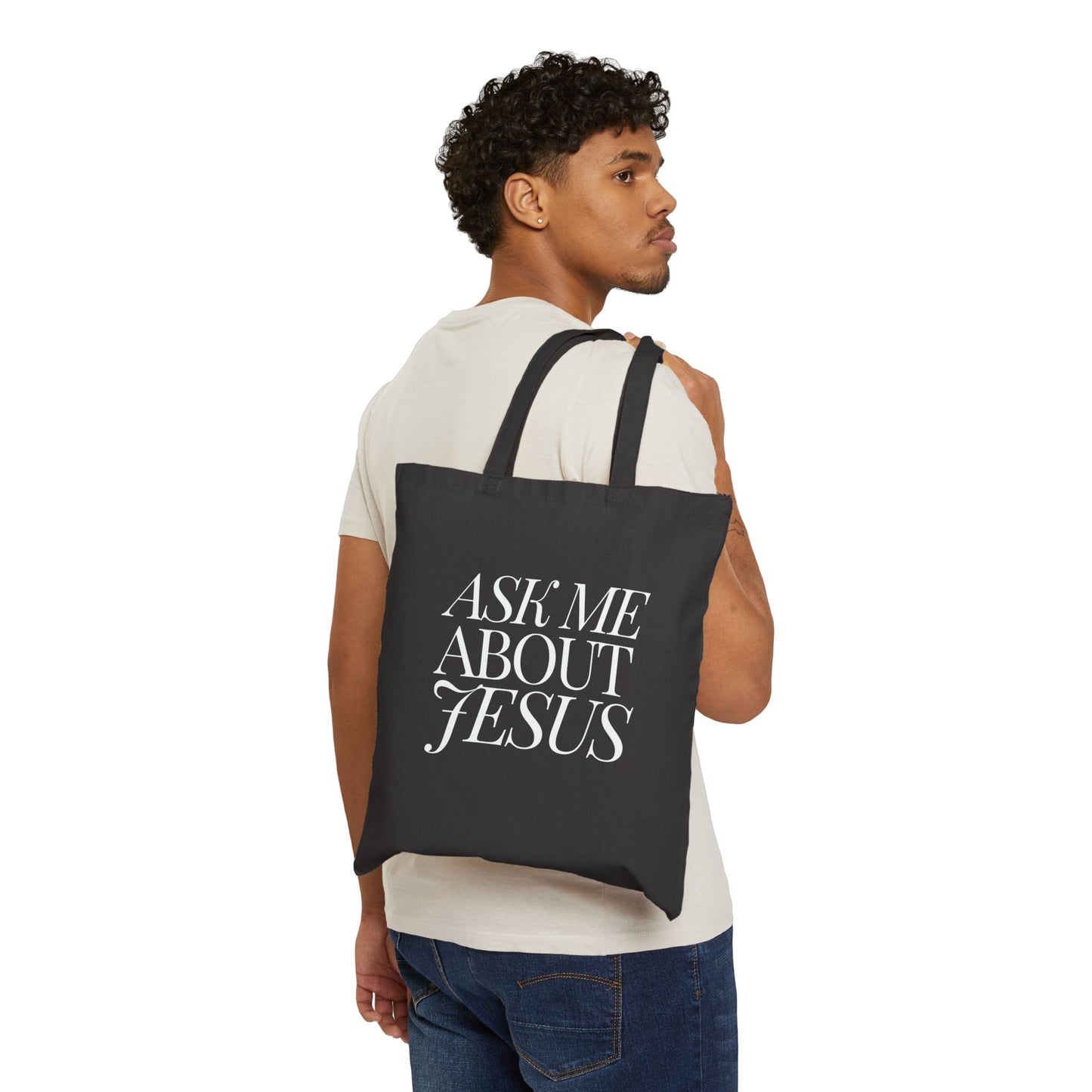 Ask Me About Jesus - Black Tote Bag Christian Gifts - Evangelism Gifts