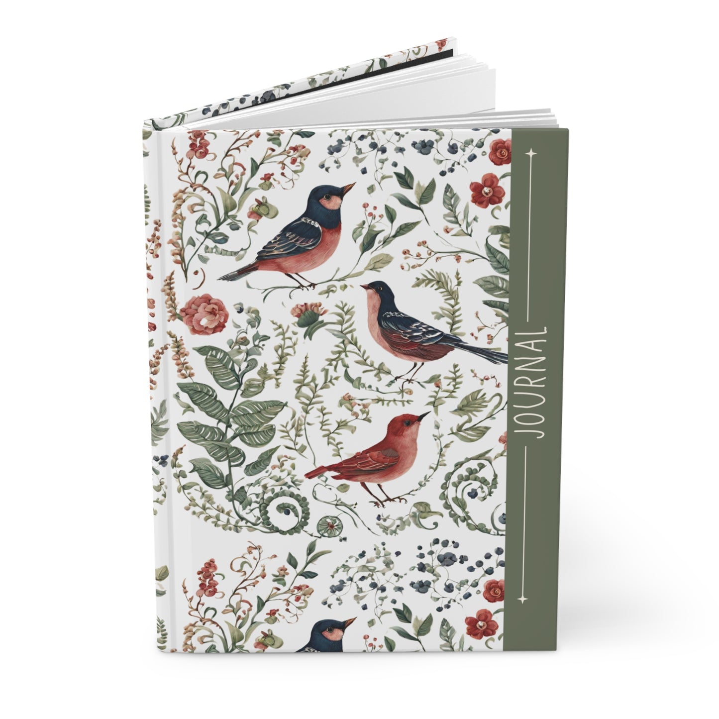 Vintage Whimsical Birds and Flowers Hardcover Journal - 150 Pages - Great Gift Idea